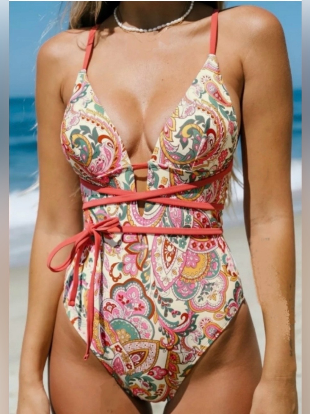 NEW Cupshe Paisley Wraparound One-Piece Swimsuit (M)
